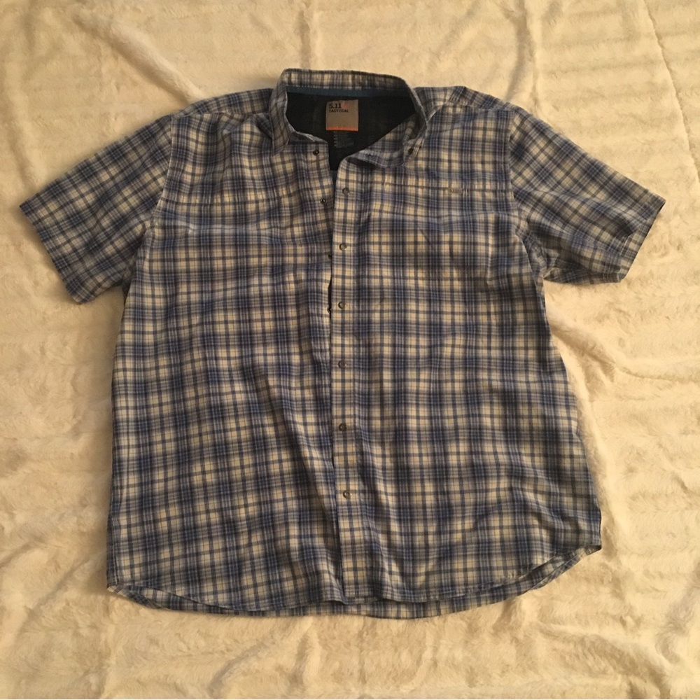 XL 5.11 tactical plaid button up blue